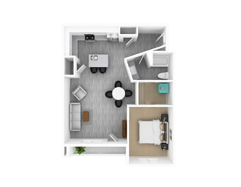 Floor plan for 1 bed, 1 bath, 935 sqft